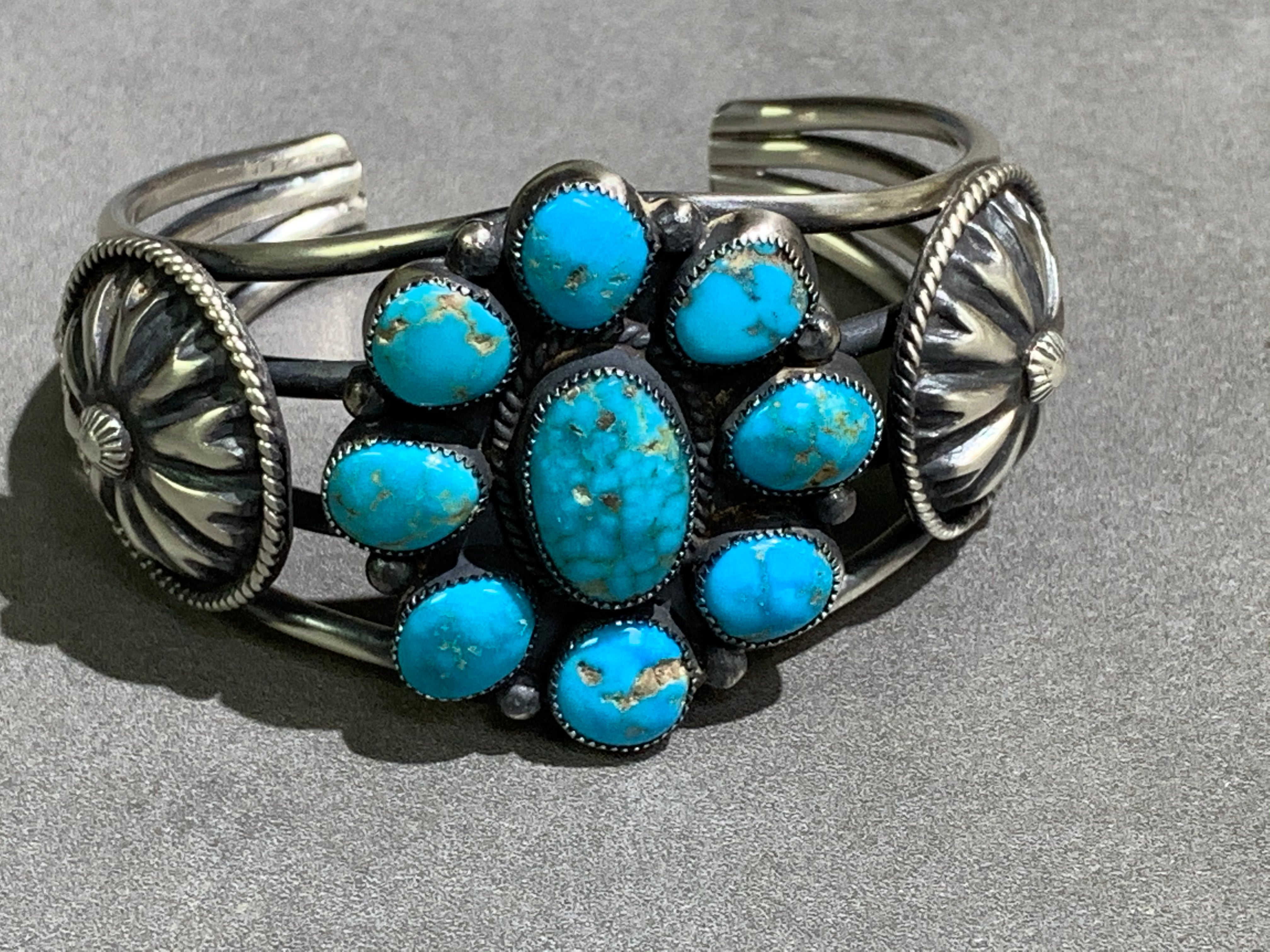 Hemerson Brown Navajo Turquoise Cluster Sterling Silver Cuff