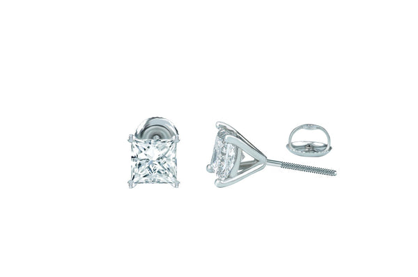2.09 ctw Princess Cut Diamond Stud Earrings