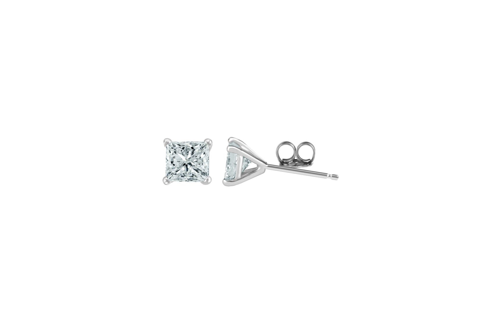 1.04 ctw Princess Cut Diamond Stud Earrings