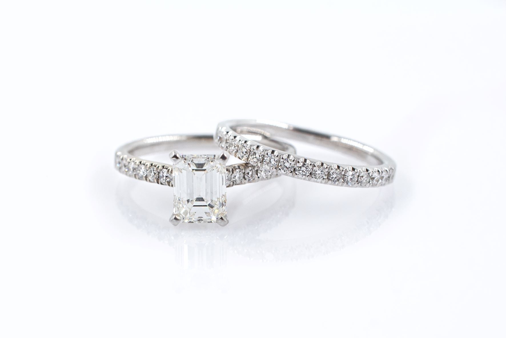 1.37 ct Emerald Cut GIA Certified Diamond Wedding Set VVS2/H