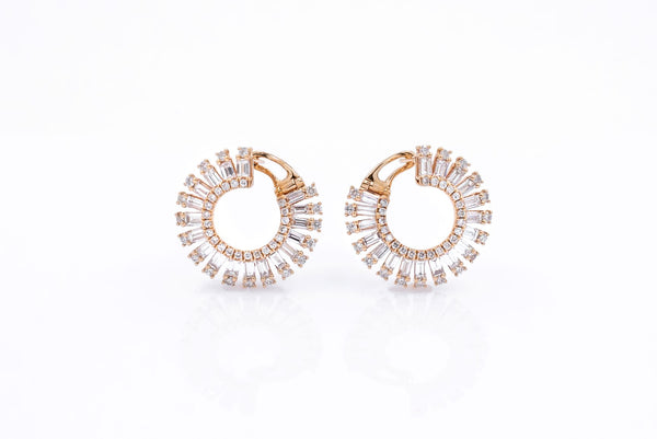 18k Rose Gold Baguette Diamond Spiral Earrings