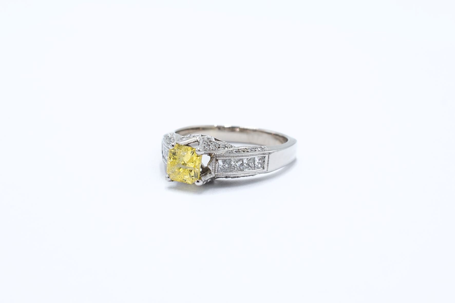 1 ct Radiant Cut Natural Yellow Diamond Engagement Ring