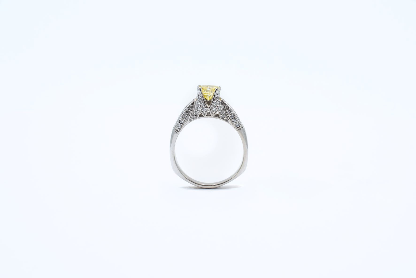 1 ct Radiant Cut Natural Yellow Diamond Engagement Ring