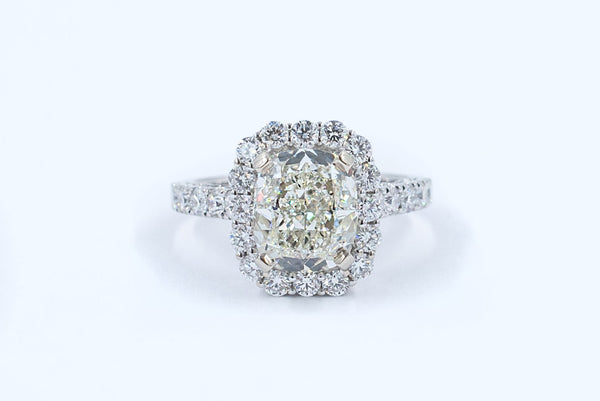 4.02 ct 5.17 ctw Cushion Cut Diamond Engagement Ring 18k white gold