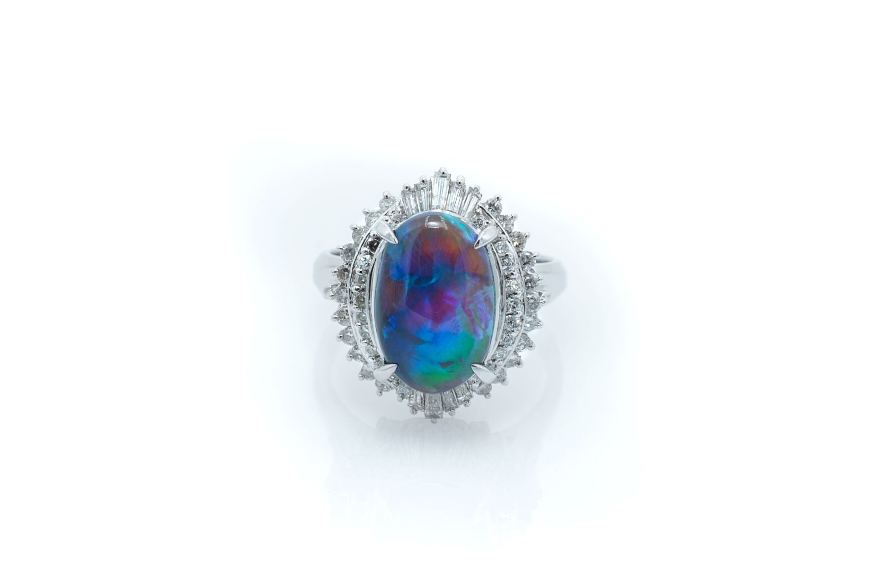 3 ct Blue & Green Opal and Diamond Platinum Ring