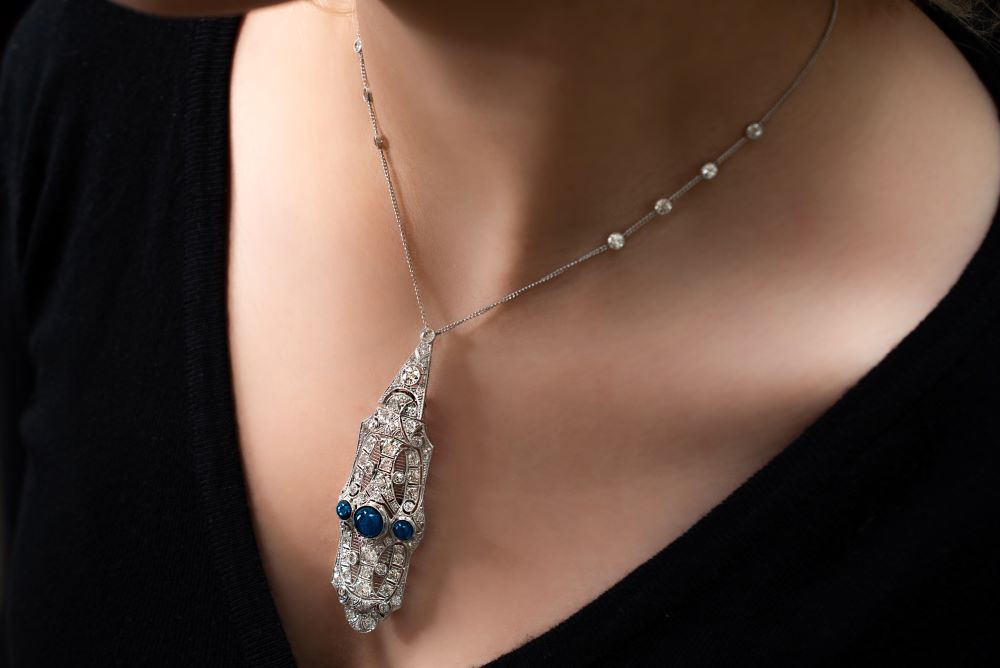 Diamond and Sapphire Art Deco Vintage Necklace