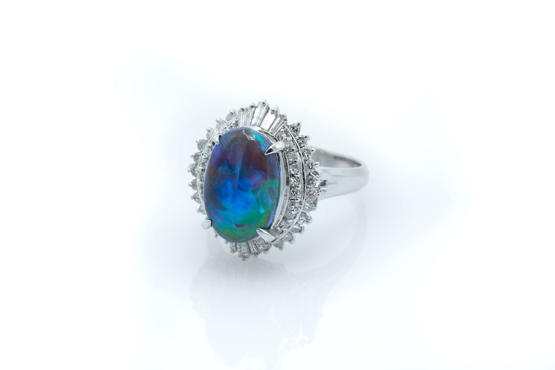 3 ct Blue & Green Opal and Diamond Platinum Ring
