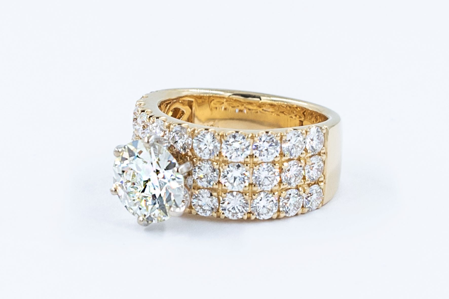 5.4 ct 3 Row Pave Diamond Engagement Ring