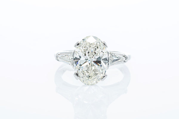 3 ct Oval Diamond Engagement Ring with Tapered Baguette Accent Diamonds