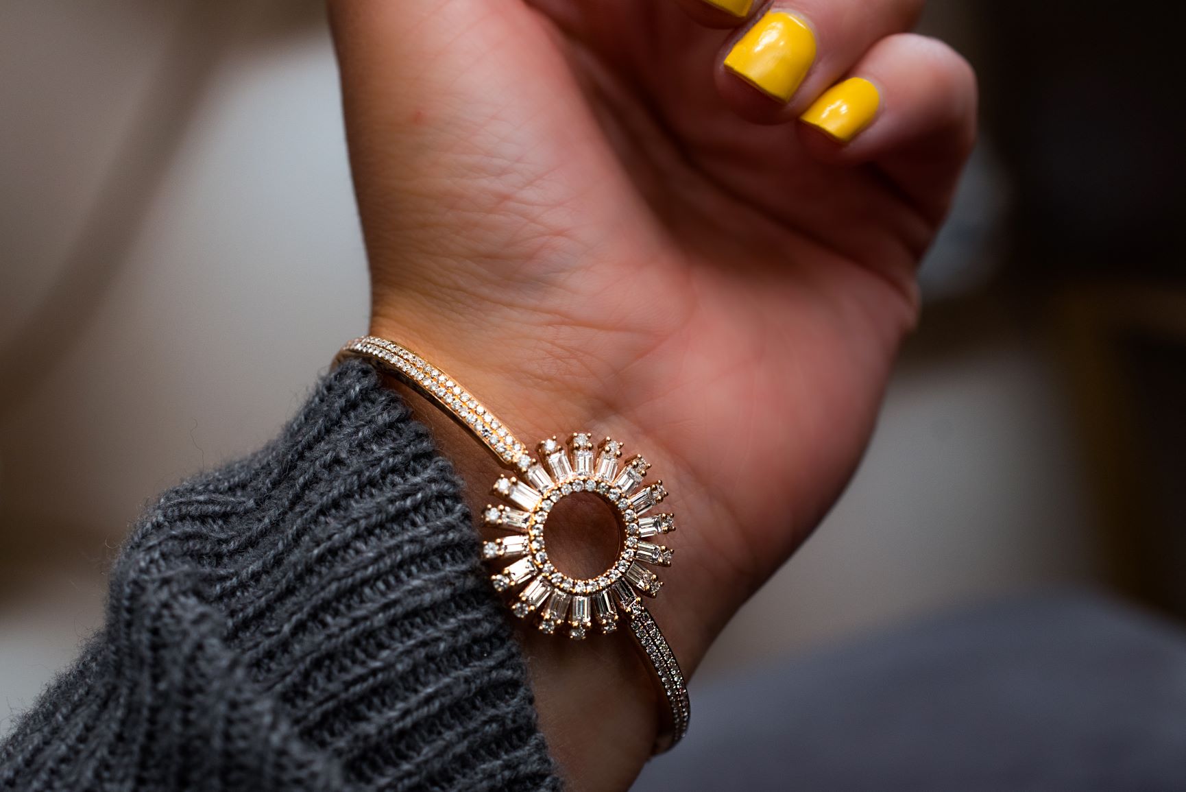 18k Rose Gold Baguette Diamond Bangle Bracelet