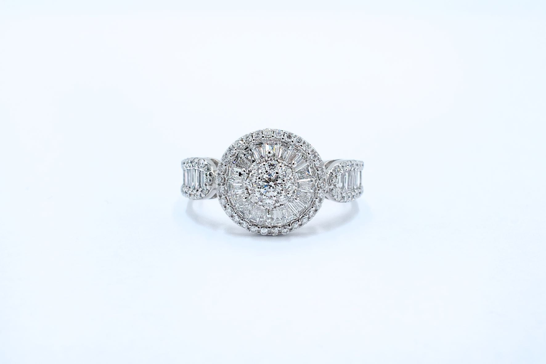 1 CTW Baguette & Round Diamond White Gold Engagement Ring