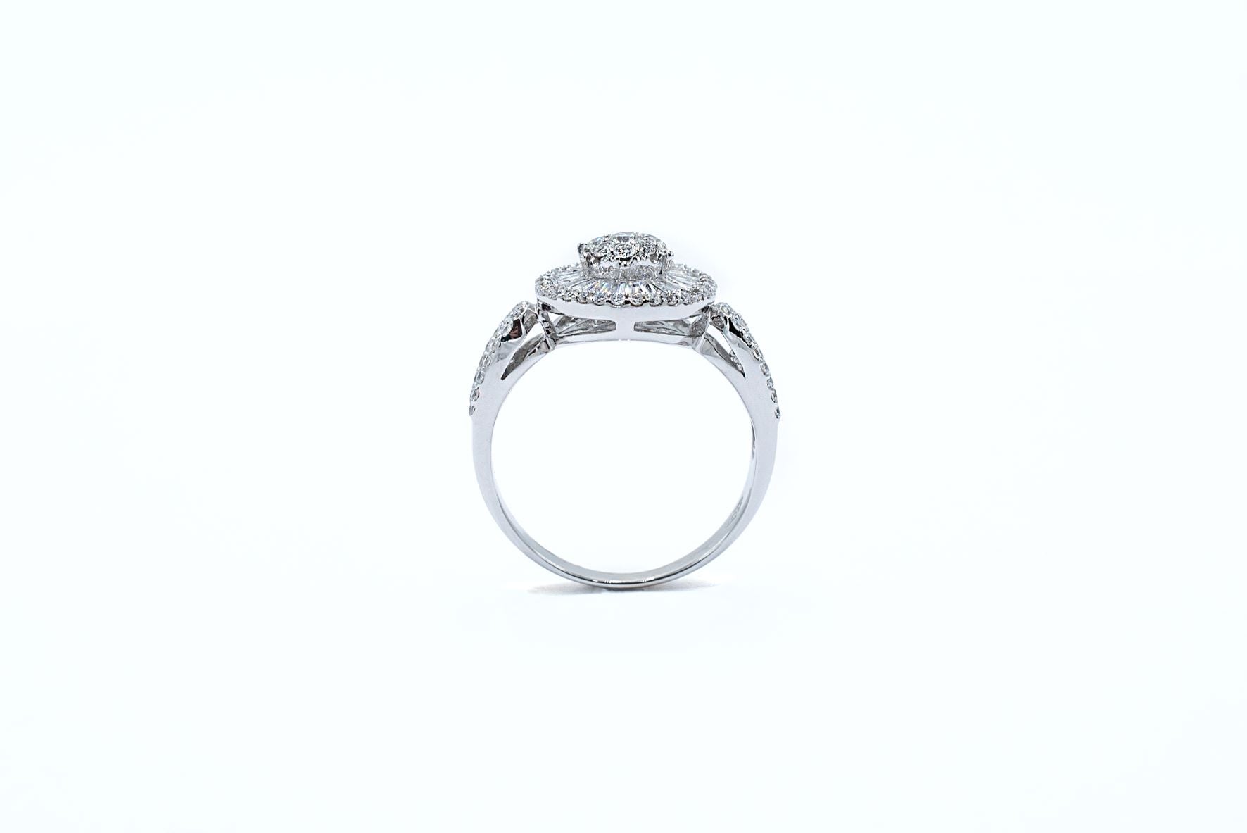 1 CTW Baguette & Round Diamond White Gold Engagement Ring