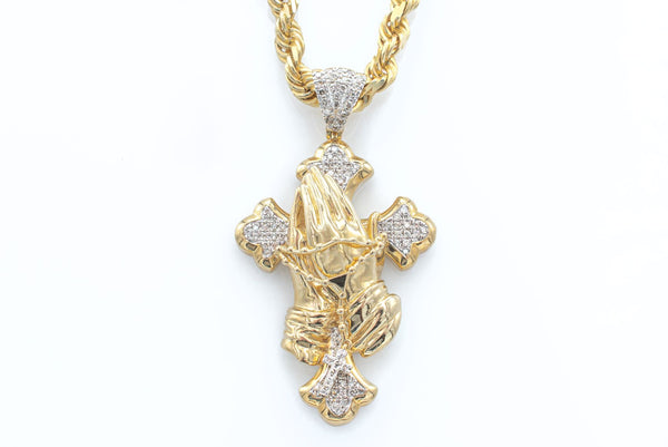 Diamond Crusafix with 3-D Rosary Pendant in Gold