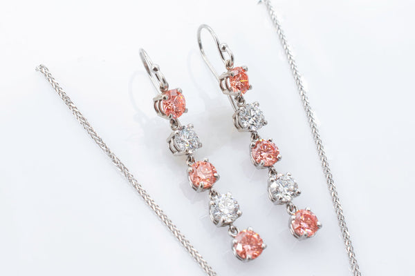 Lab Grown Pink and White Diamond Earring set.