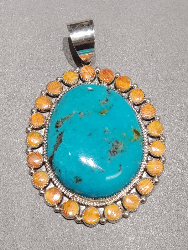 Leslie Nez Spiny Oyster Turquoise Pendant