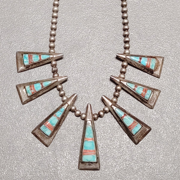 Calvin Begay Navajo  Turquoise-Spiny Oyster Sterling Silver  Necklace - Handmade Native American