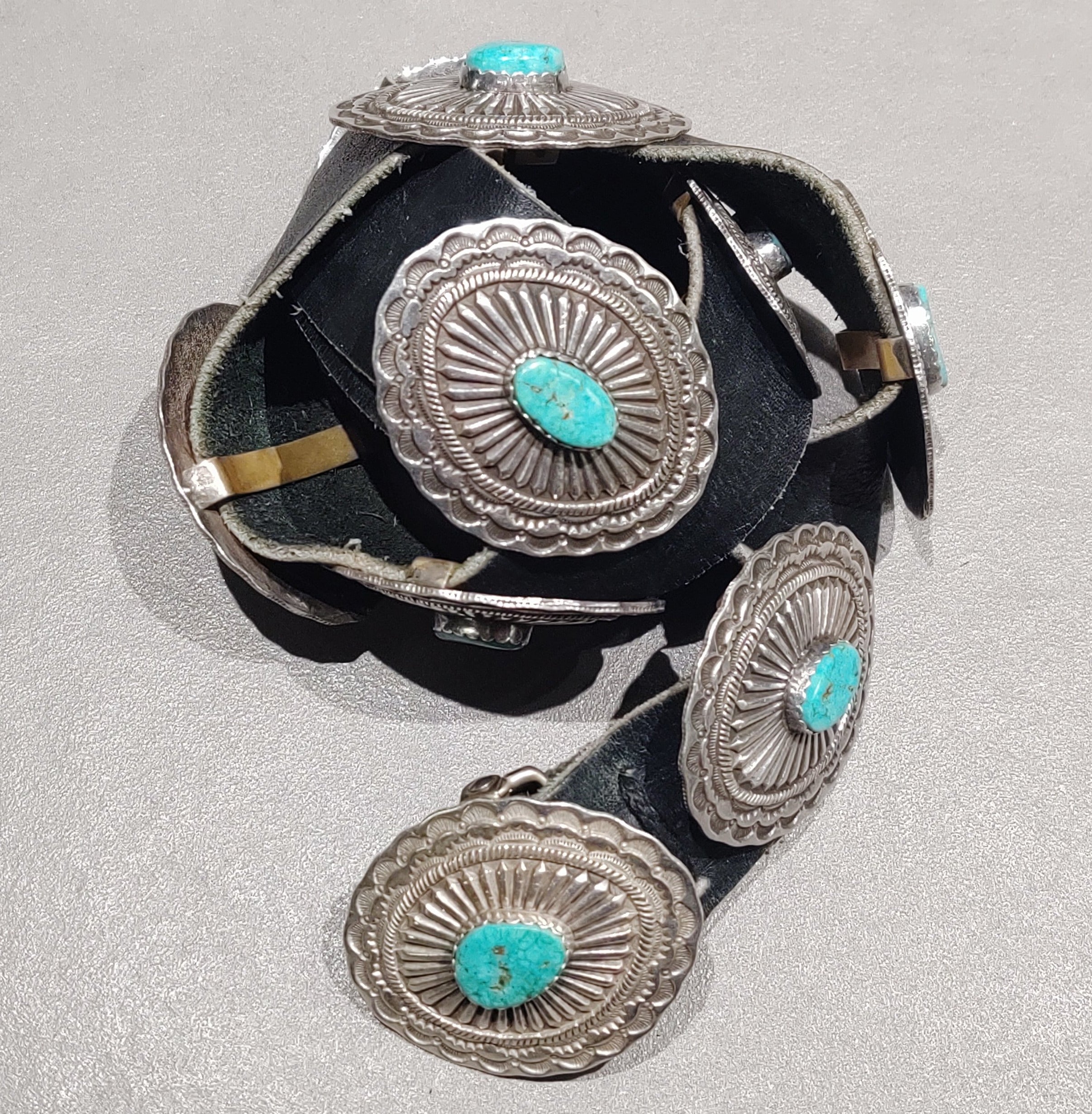 Sterling Turquoise Concho Belt - Cracked - Handmade Native American