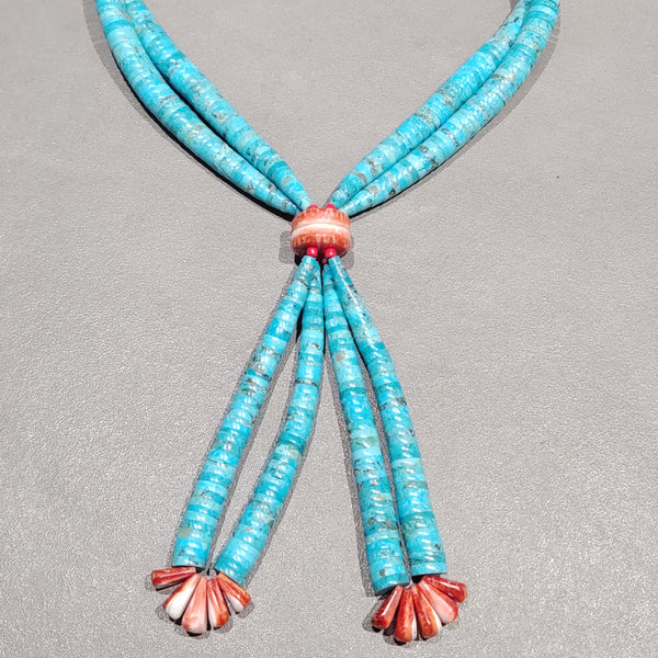 Lupe Lovato Kewa Kingman Turquoise Spiny Oyster Jaclas Necklace - Handmade Native American