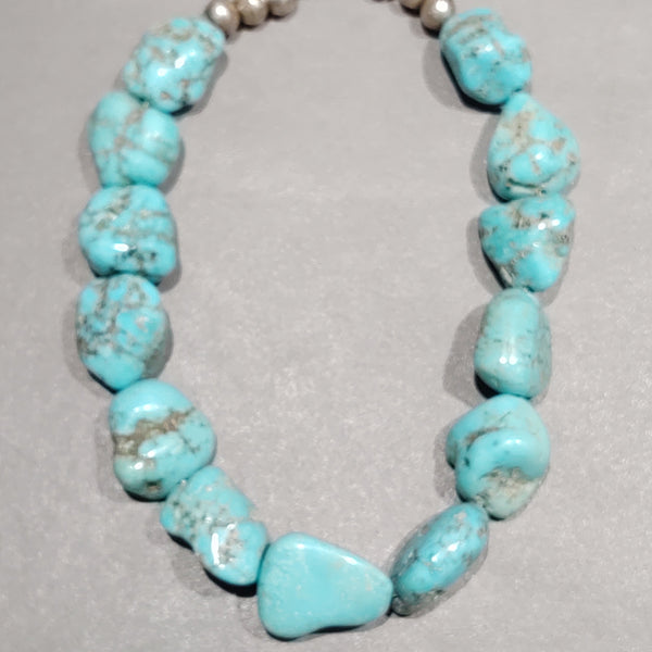 Turquoise Nugget  Sterling Silver Necklace - Handmade Native American