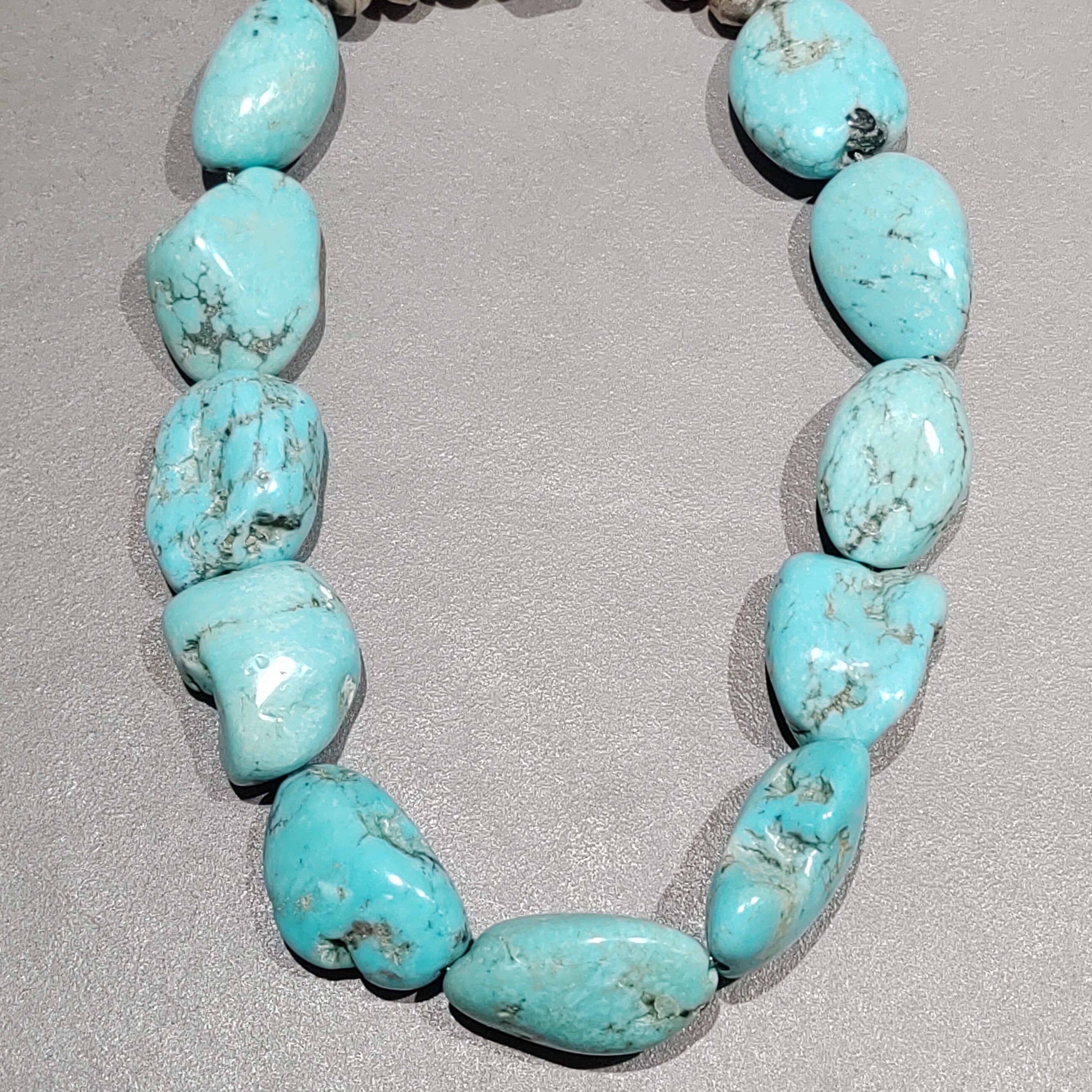 Turquoise Nugget  Sterling Silver Necklace - Handmade Native American
