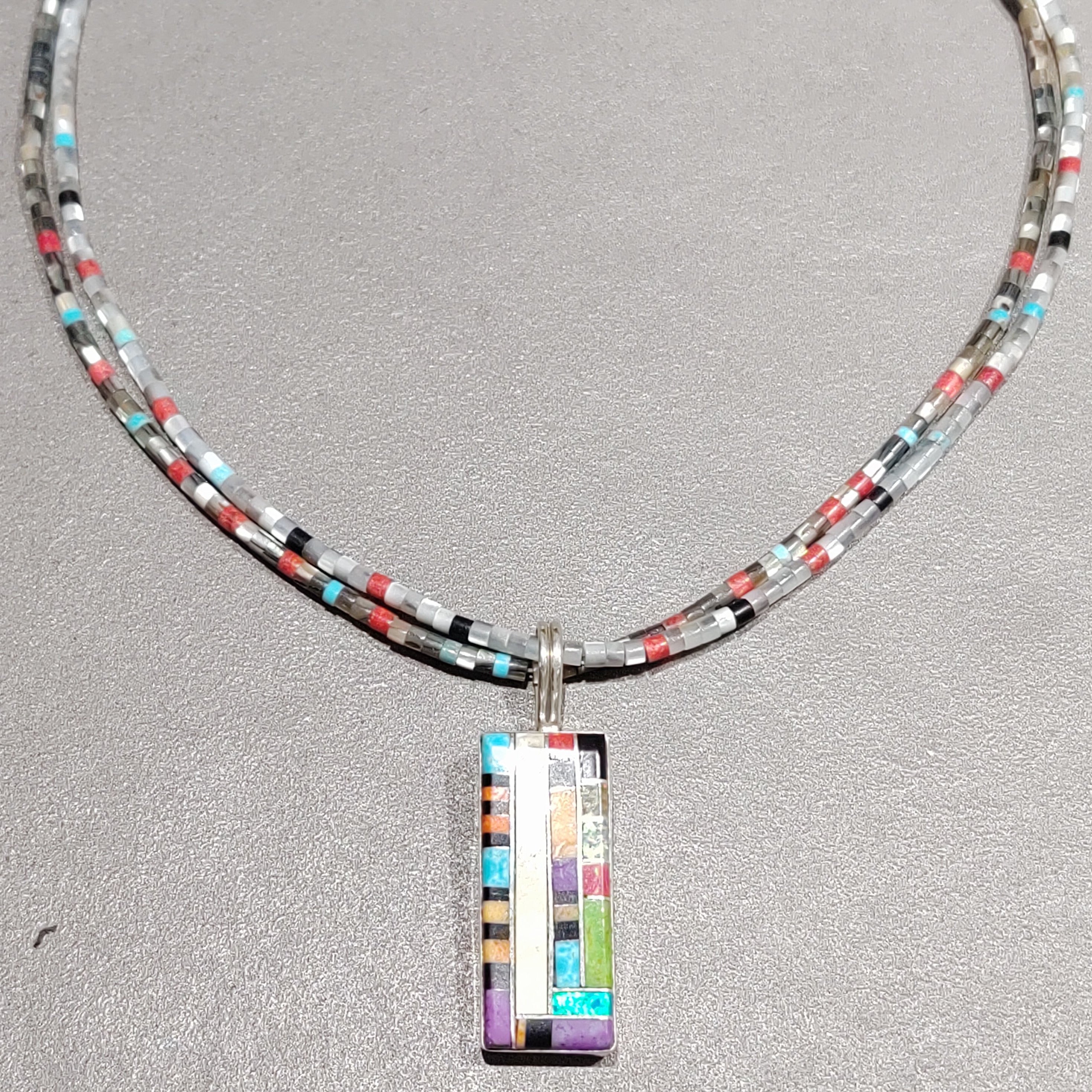 Ronald Chavez Kewa Pueblo Sterling Silver Inlaid Necklace - Handmade Native American