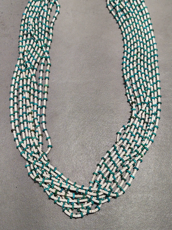 Marilyn Moquino Kewa Turquoise & White Clamm10-Strand Necklace - Handmade Native American