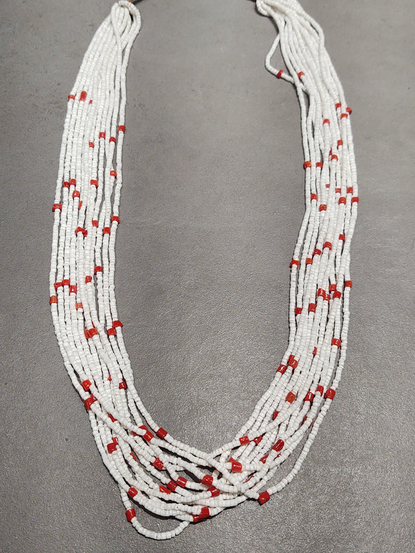 Marilyn Moquino Kewa Coral White Clam 12-Strand Necklace - Handmade Native American