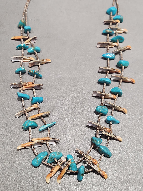 Kewa Turquoise Velouta Melon Heishi 2 Strand Necklace - Handmade Native American