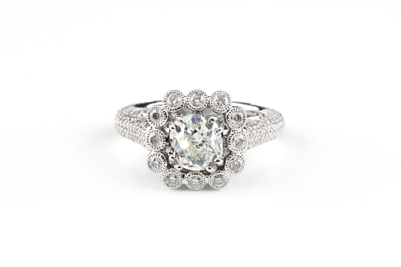 14k White Gold 1.74 ctw Cushion Diamond Engagement Ring