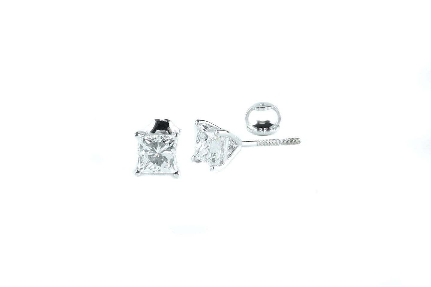 1.42 ctw Princess Cut Diamond Stud Earrings