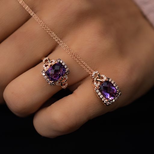 Amethyst & Chocolate Diamond LeVian Pendant and Chain