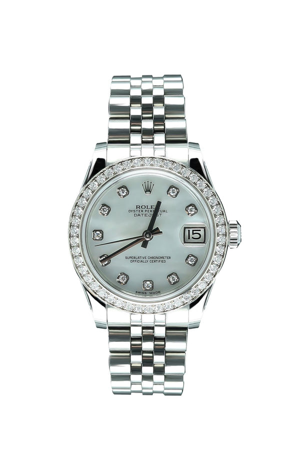 Pre-Owned Pink MOP Ladies Diamond Rolex DateJust Stainless Steel