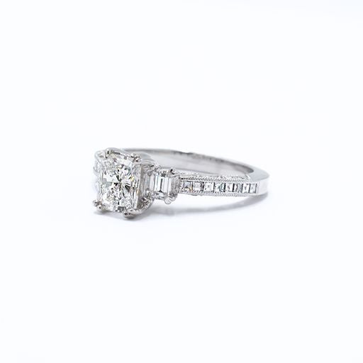 Over 1 ct GIA Certified Radiant Cut Diamond Platinum Engagement Ring