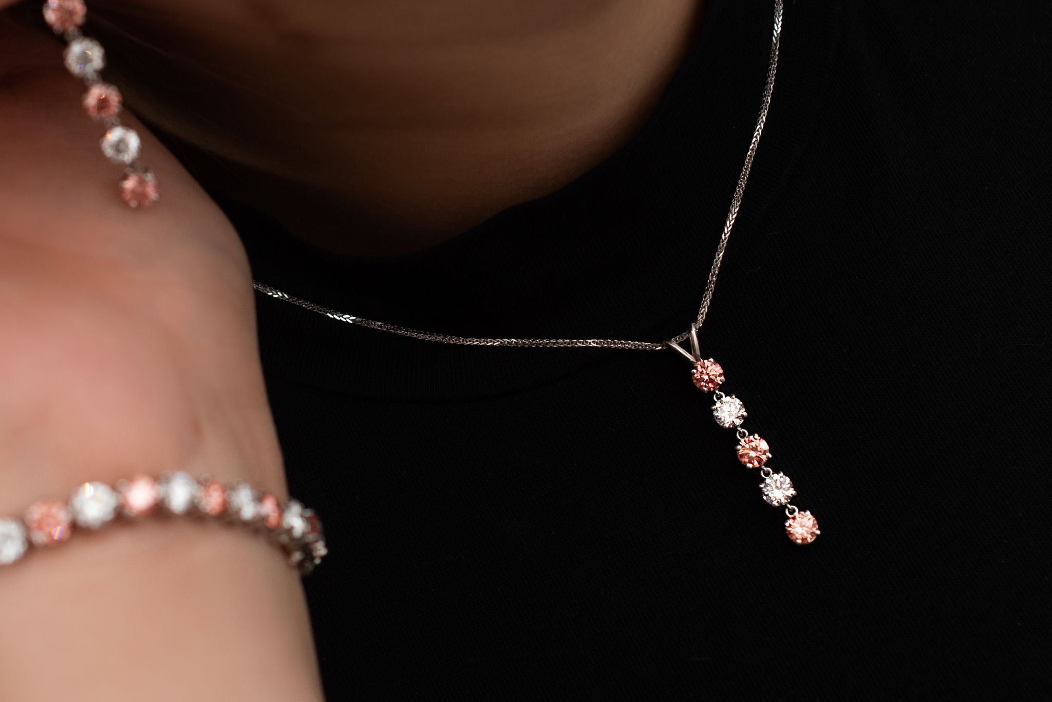 Lab Grown Pink and White Diamond Necklace