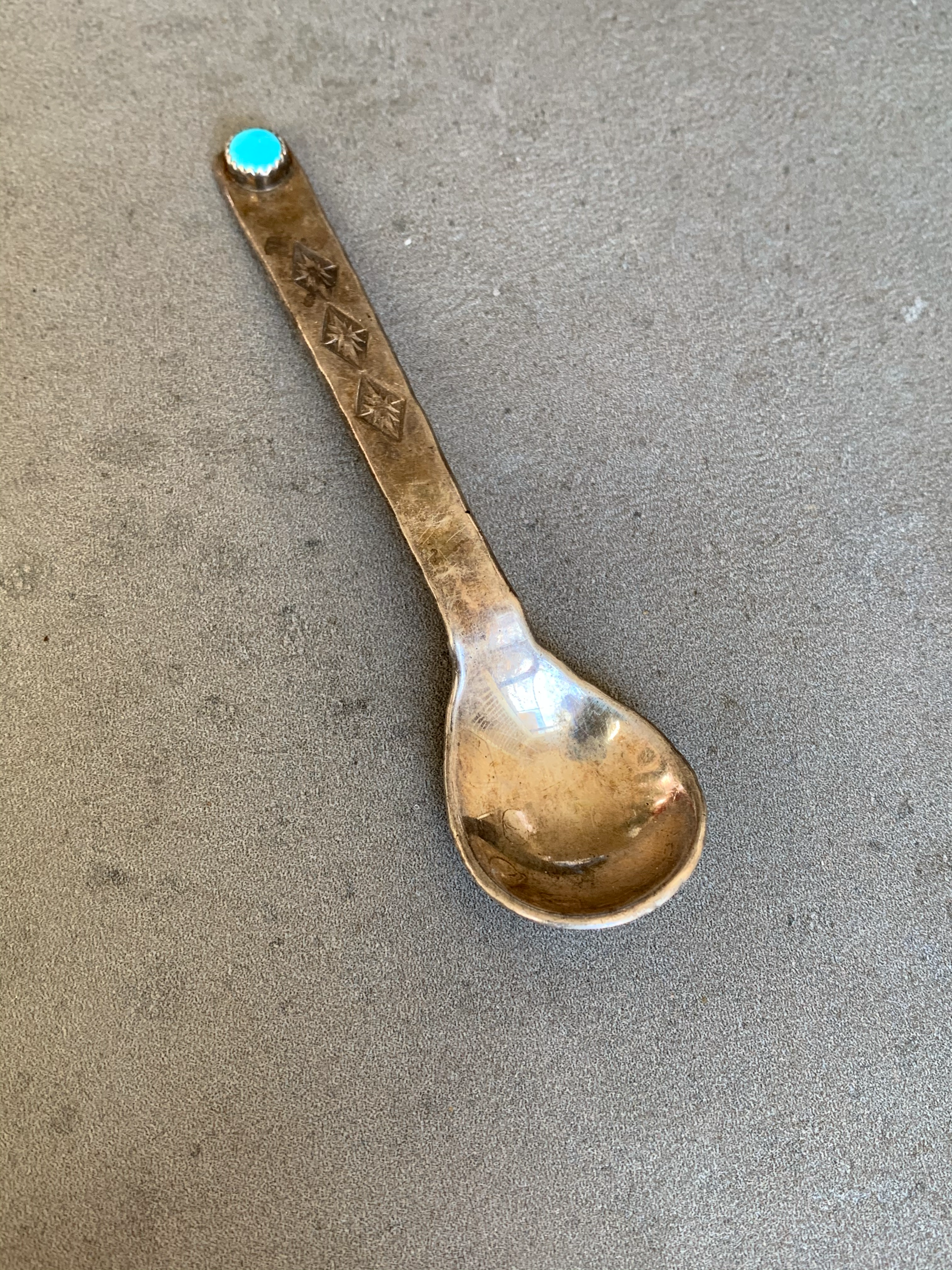 Native American Sterling Turquoise Hand Made Spoon