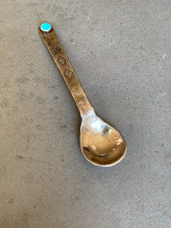 Native American Sterling Turquoise Hand Made Spoon