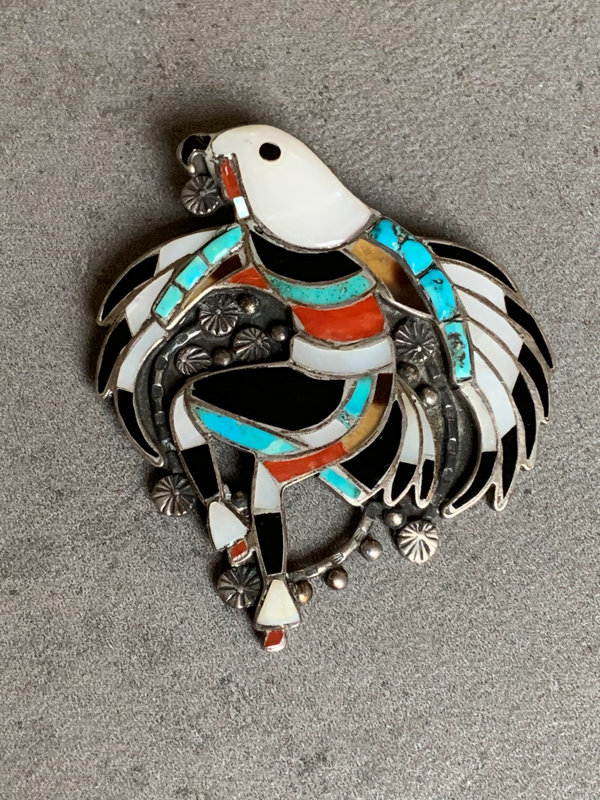 John Lucio Zuni Sterling Inlay Eagle Dancer Pin