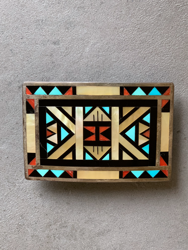 Alex & Marylita Boone Zuni Sterling Inlay Belt Buckle