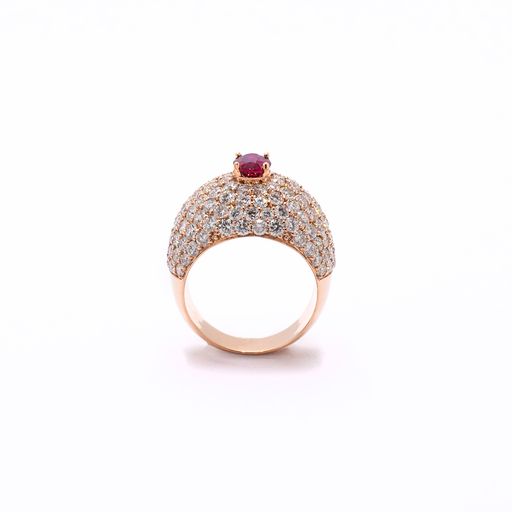 Large Pave Oval Ruby and Diamond Ring