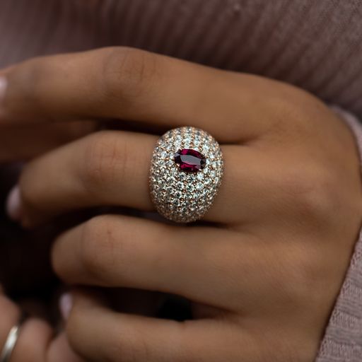Large Pave Oval Ruby and Diamond Ring