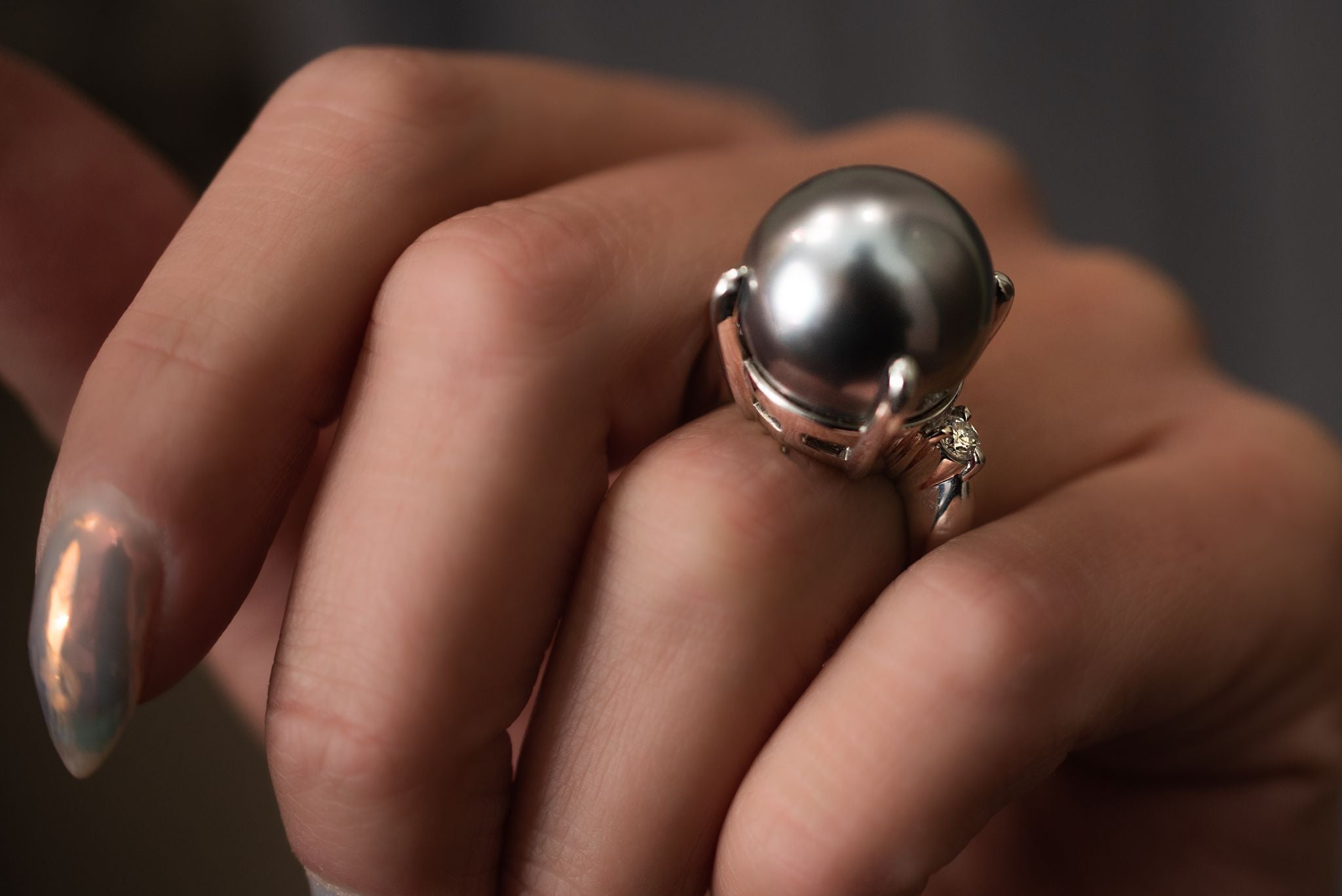 Platinum Pearl and diamond ring.
