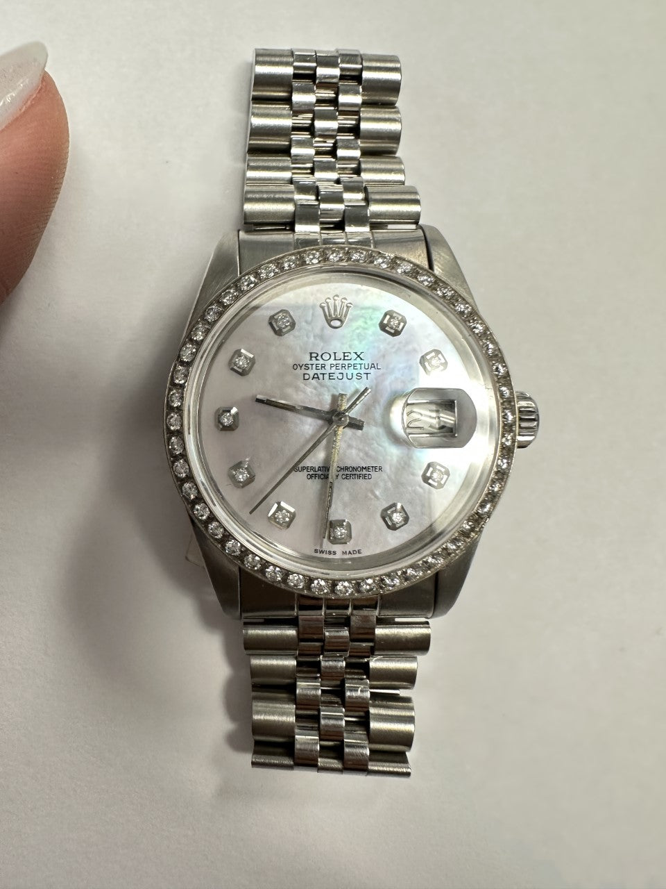 Pre-Owned Pink MOP Ladies Diamond DateJust Stainless Steel
