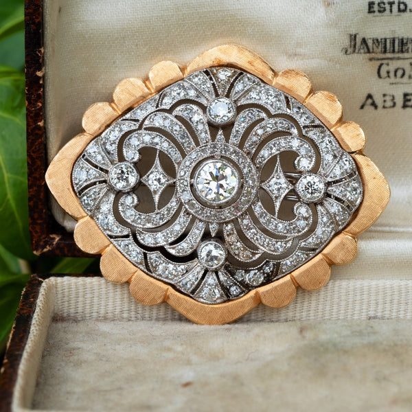 FINE VINTAGE JEWELRY PLATINUM DIAMOND FILIGREE BROOCH PIN