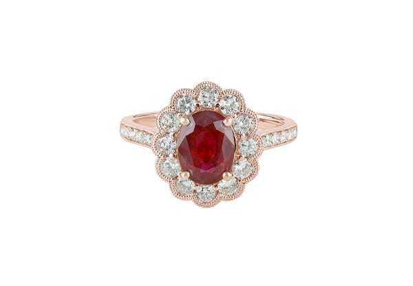AIG certified natural 1.7 ct Ruby and Diamond Ring 18k