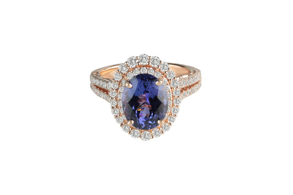 GIA Certified 3.28 ct Tanzanite and Diamond Ring