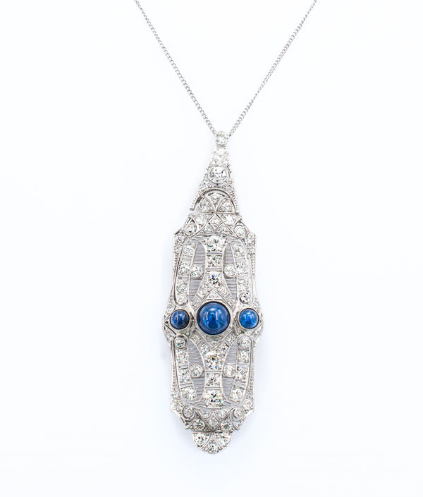 Vintage Sapphire & Diamond Art Deco Pendant.